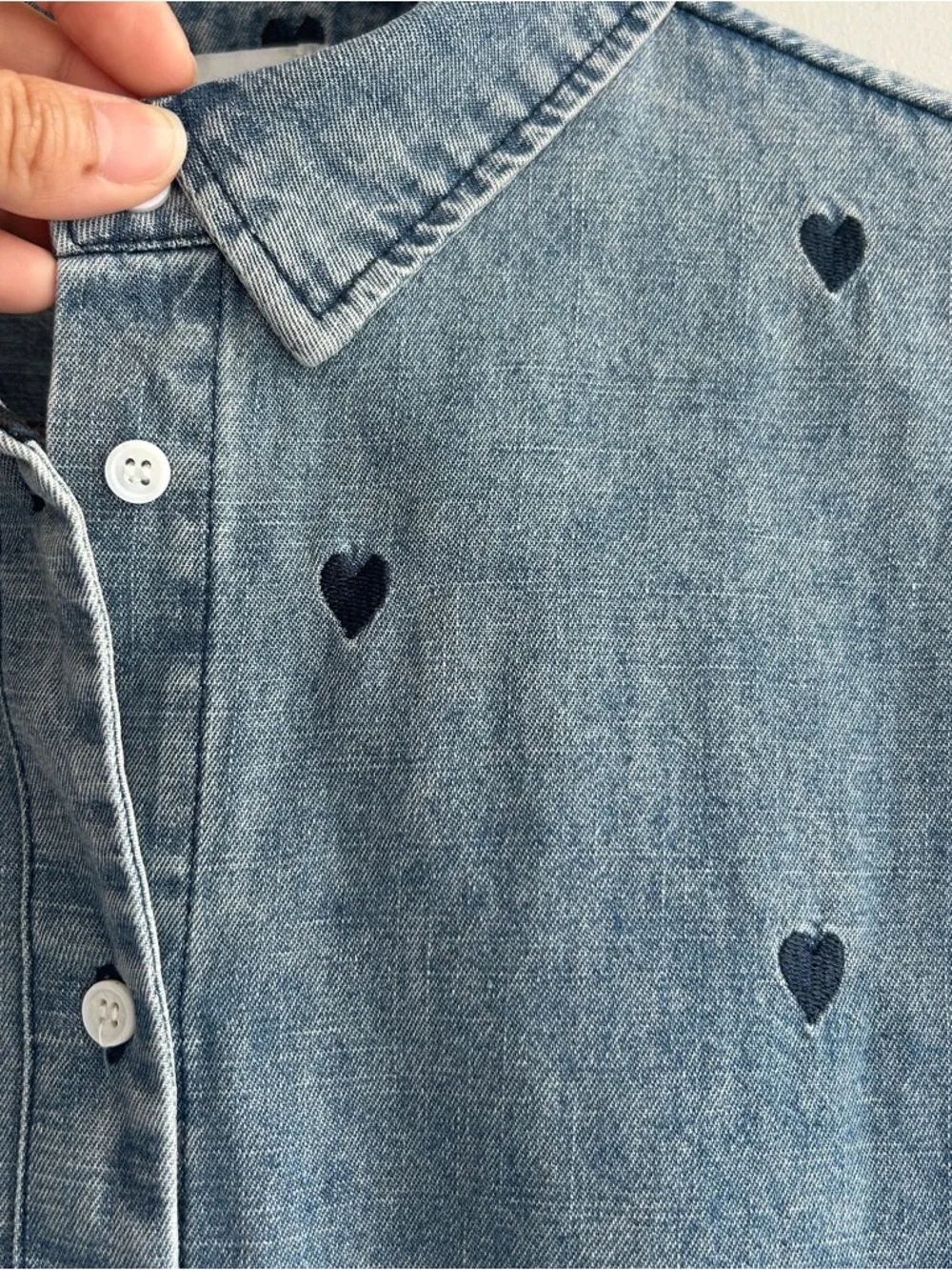 Blue Denim Shirt with Black Heart Motifs - Picture 3 of 4